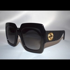 GUCCI SQUARE OVERSIZE BLACK GLITTER SUNGLASSES